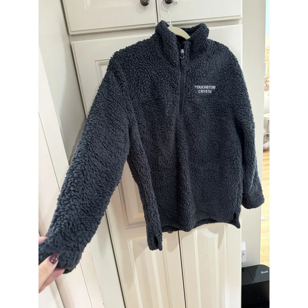Womens Port‎ Authority Black Sherpa Logo Pullover Jacket XL Touchstone Crystal